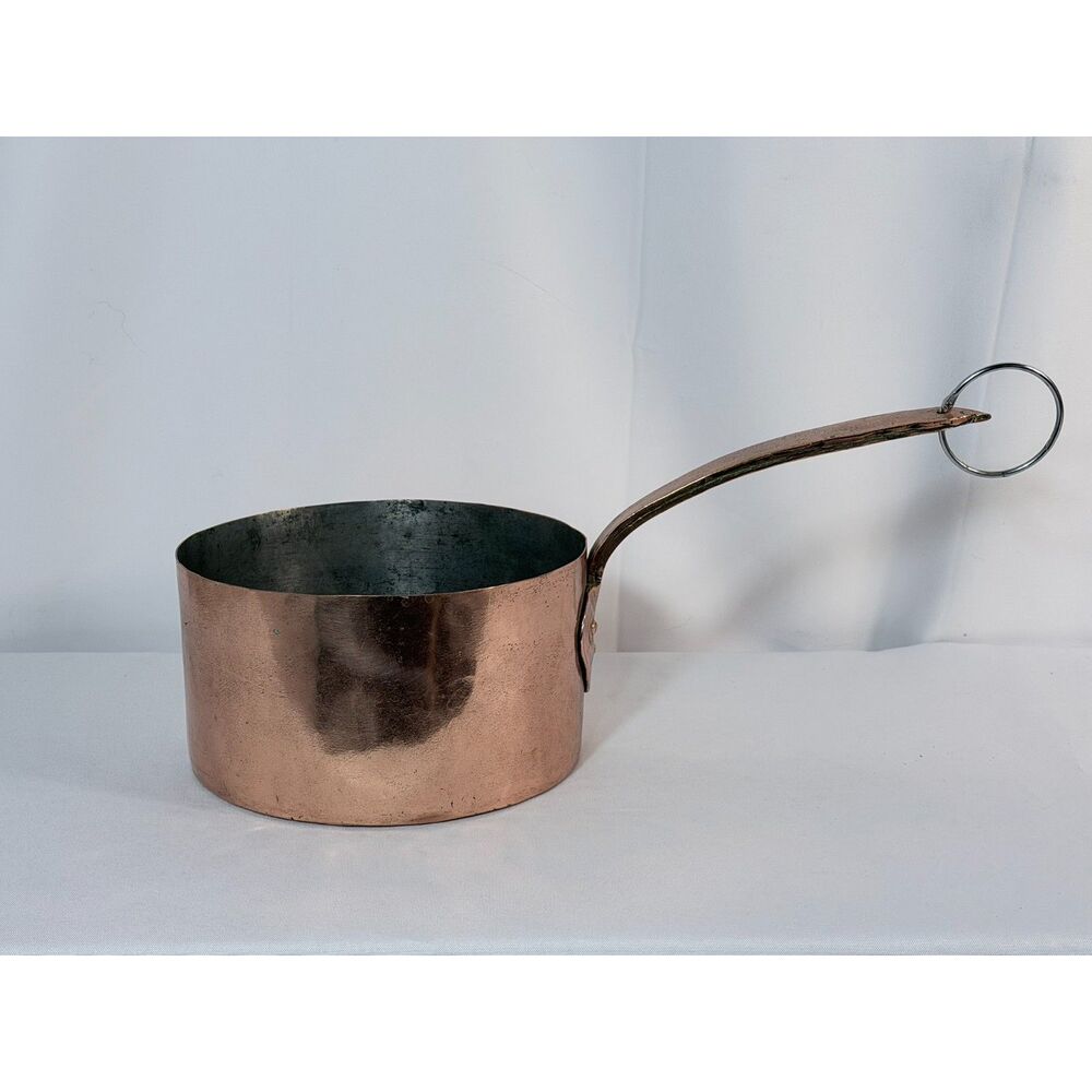 Antique 1910 Hand Forged Copper Dovetailed Sauce Pan Pot Handle Heart Primitive